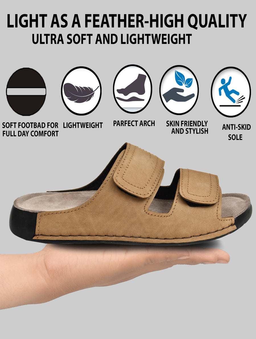 EZRO Men Olive Adjustable Comfort Slippers | Premium Dual Strap Casual Slide Slippers for Indoor & Outdoor Wear