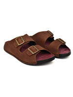 EZRO Men Brown Adjustable Double Buckle Comfort Slippers | Casual Open-Toe Slip-On Sandals