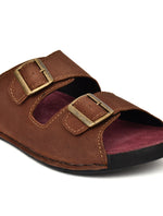 EZRO Men Brown Adjustable Double Buckle Comfort Slippers | Casual Open-Toe Slip-On Sandals