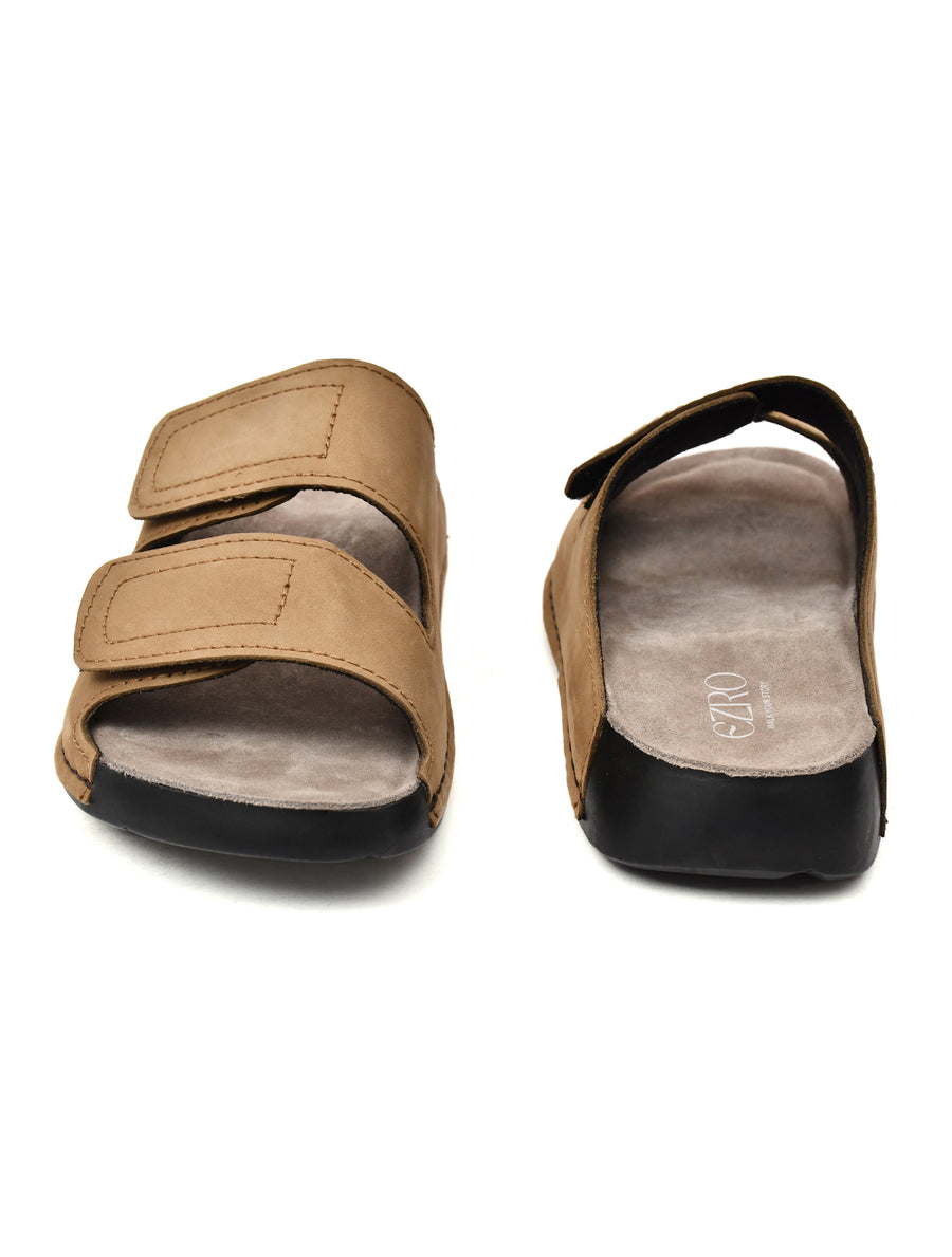 EZRO Men Olive Adjustable Comfort Slippers | Premium Dual Strap Casual Slide Slippers for Indoor & Outdoor Wear