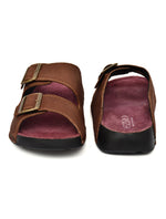 EZRO Men Brown Adjustable Double Buckle Comfort Slippers | Casual Open-Toe Slip-On Sandals