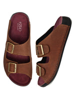EZRO Men Brown Adjustable Double Buckle Comfort Slippers | Casual Open-Toe Slip-On Sandals
