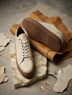 EZRO Men Casual Beige Lace-Up Sneakers – Stylish Low-Top Everyday Shoes