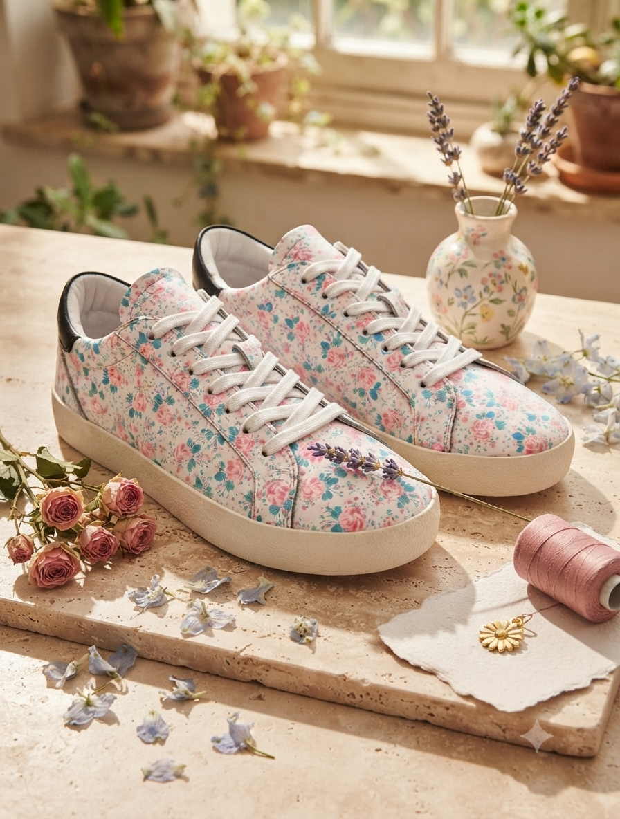 EZRO Women White Floral Lace-Up Sneakers