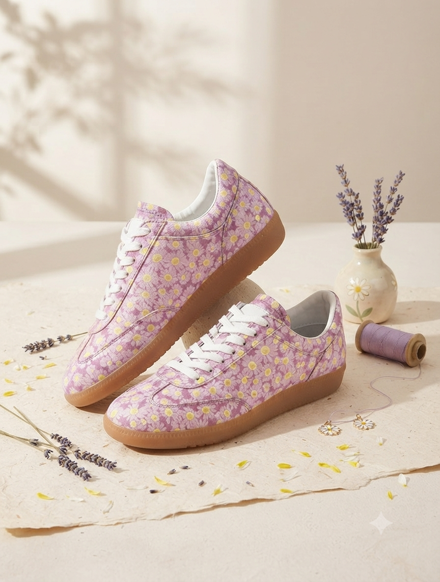 EZRO Women Pink Floral Lace-Up Sneaker