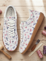 EZRO Women Butterfly Print White Lace-Up Sneakers