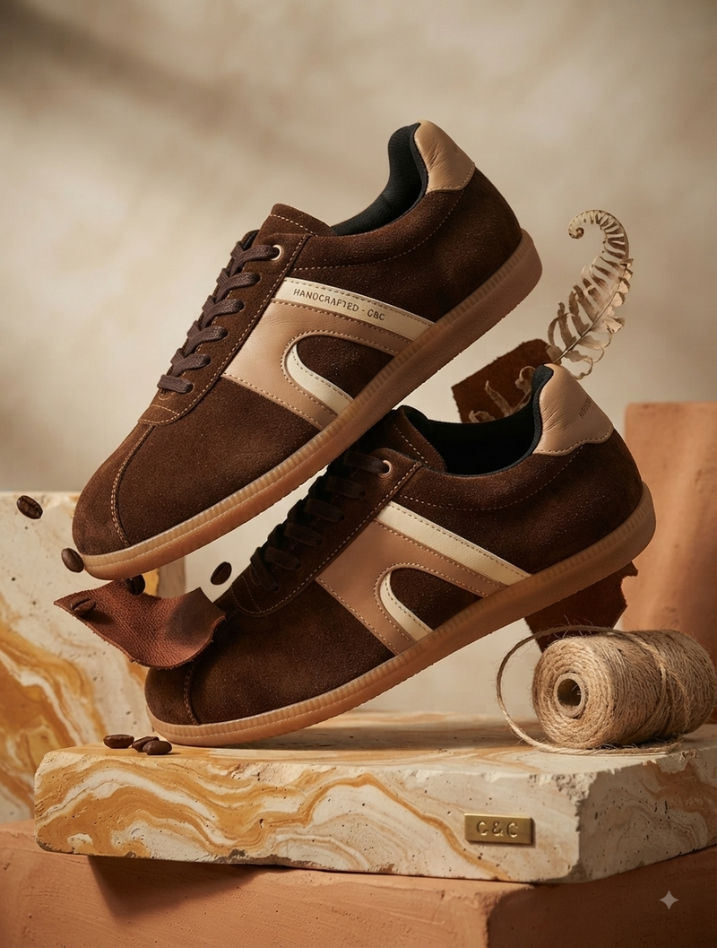 EZRO Men’s Casual Brown Lace-Up Sneakers – Stylish Low-Top Everyday Shoes
