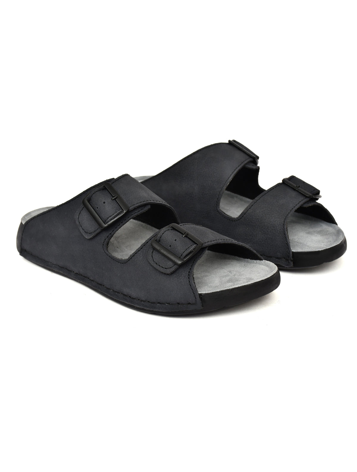 EZRO Men Grey Adjustable Double Buckle Comfort Slippers | Casual Open-Toe Slip-On Sandals