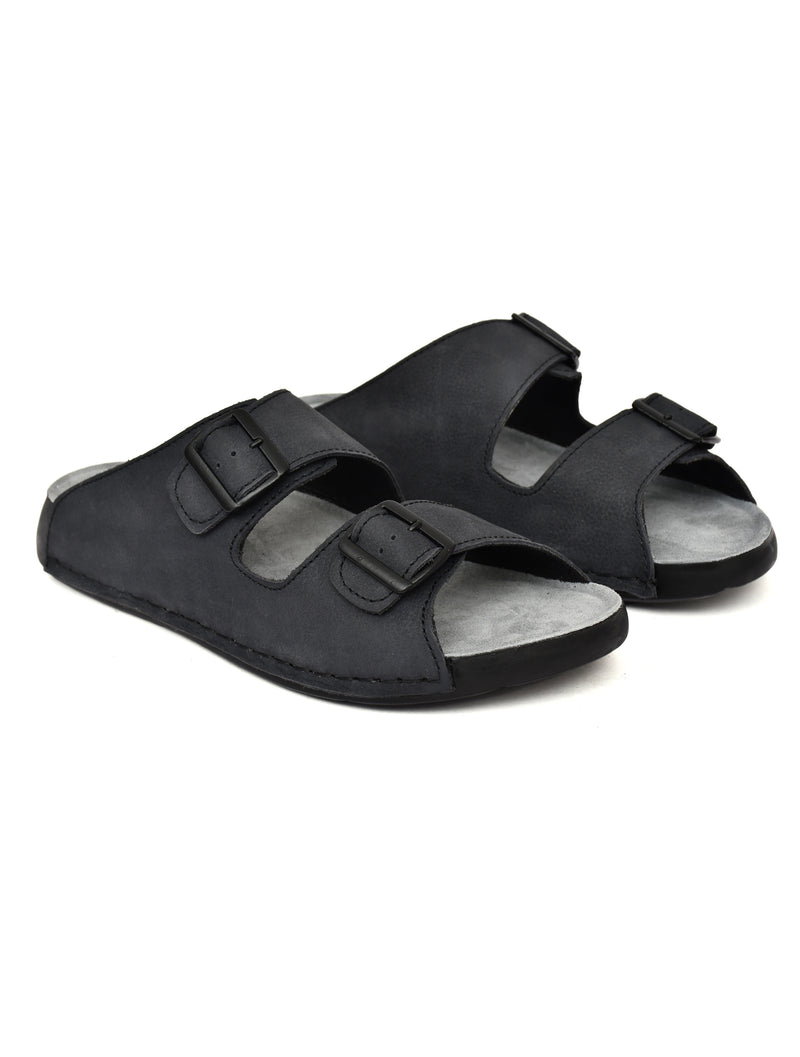 EZRO Men Grey Adjustable Double Buckle Comfort Slippers | Casual Open-Toe Slip-On Sandals