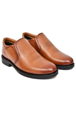 EZRO Men Classic Tan Leather Slip-On Formal Shoes
