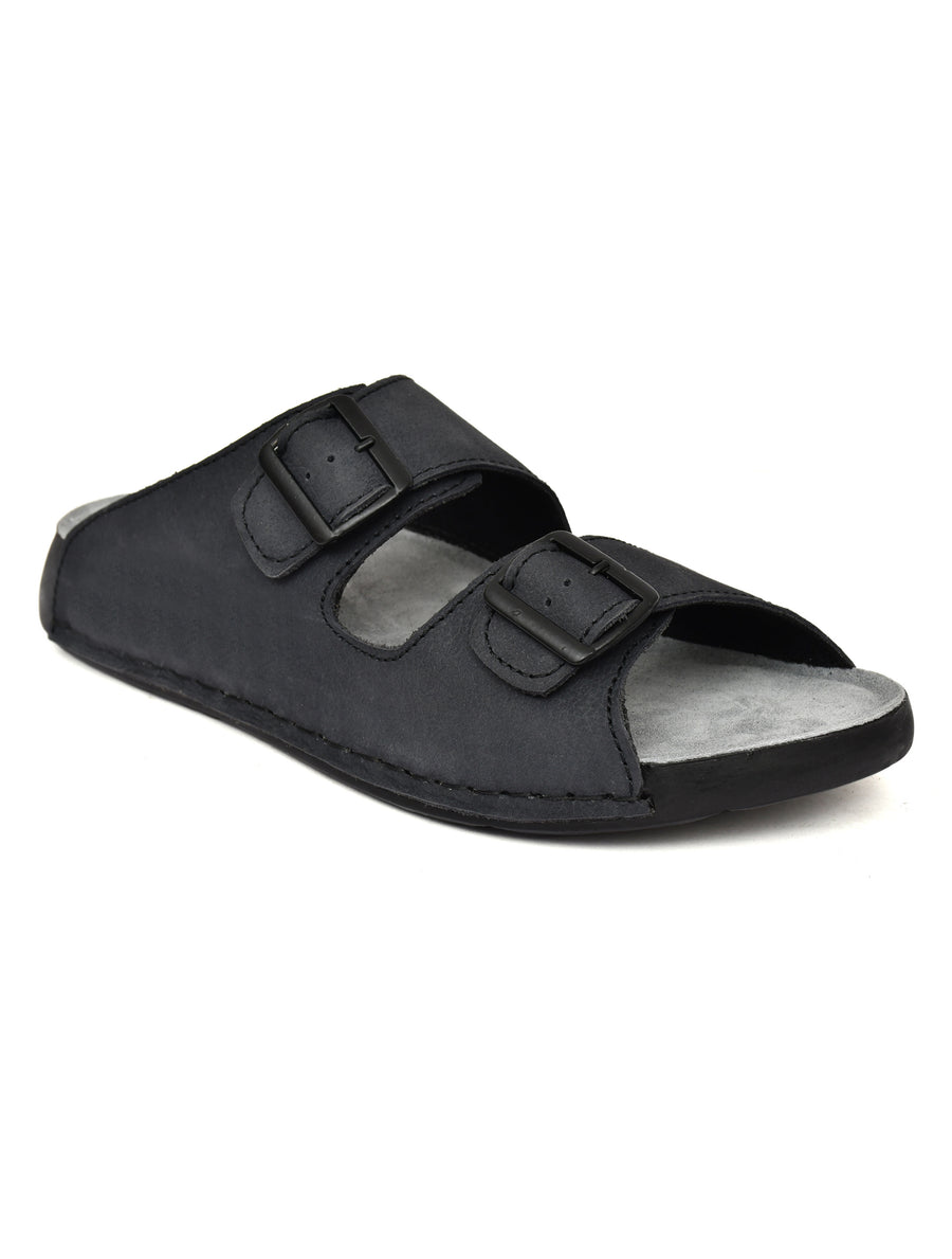 EZRO Men Grey Adjustable Double Buckle Comfort Slippers | Casual Open-Toe Slip-On Sandals