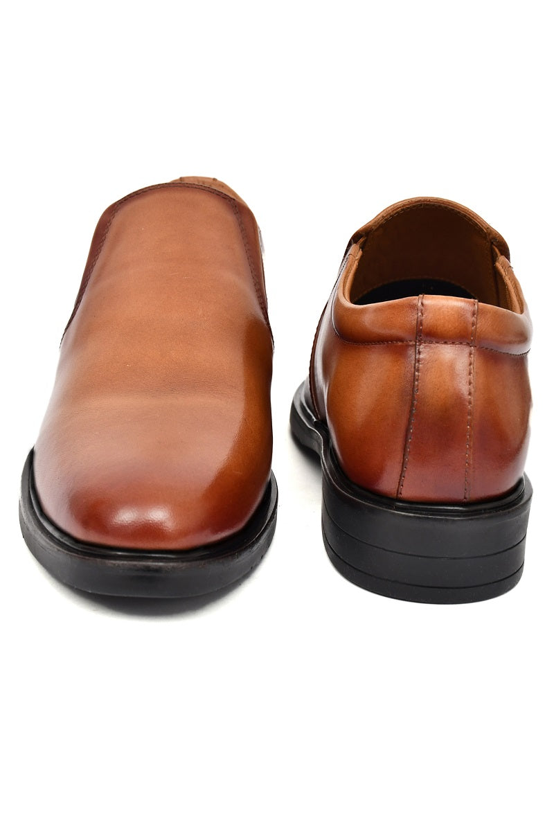 EZRO Men Classic Tan Leather Slip-On Formal Shoes