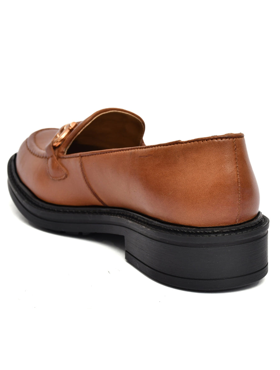 EZRO Women’s Brown Loafers with Gold Buckle – Stylish Slip-On Casual Shoes