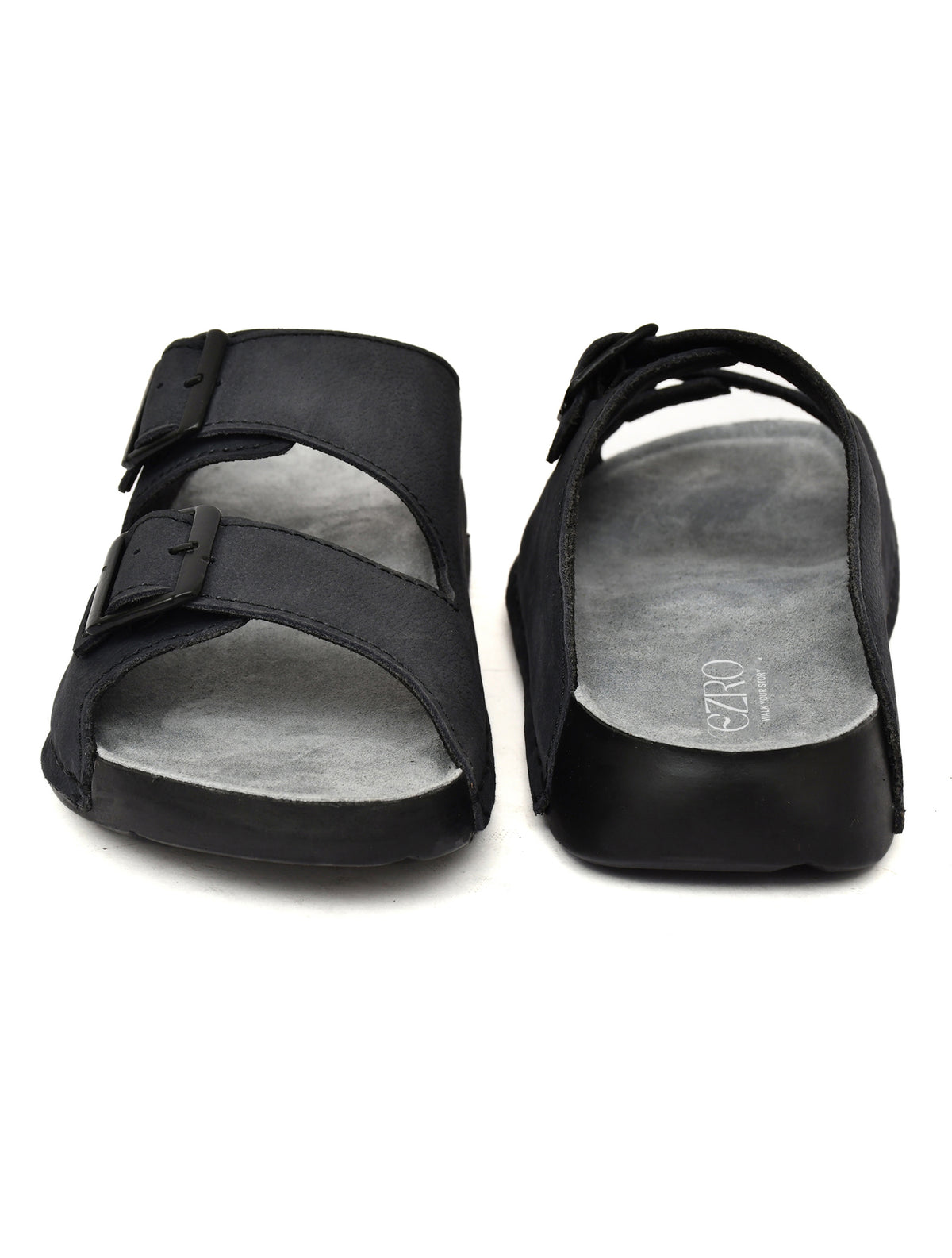 EZRO Men Grey Adjustable Double Buckle Comfort Slippers | Casual Open-Toe Slip-On Sandals