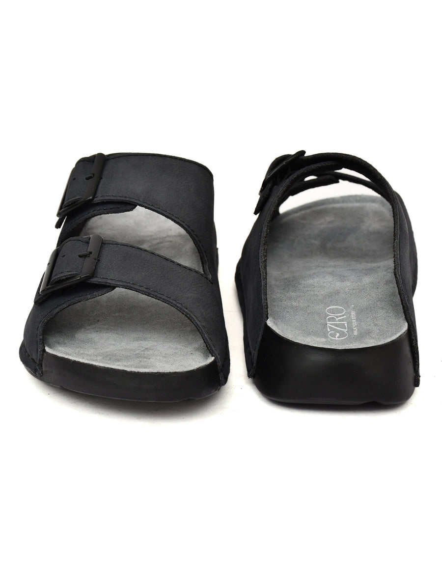 EZRO Men Grey Adjustable Double Buckle Comfort Slippers | Casual Open-Toe Slip-On Sandals