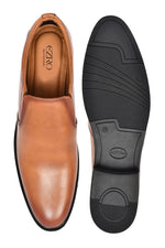 EZRO Men Classic Tan Leather Slip-On Formal Shoes