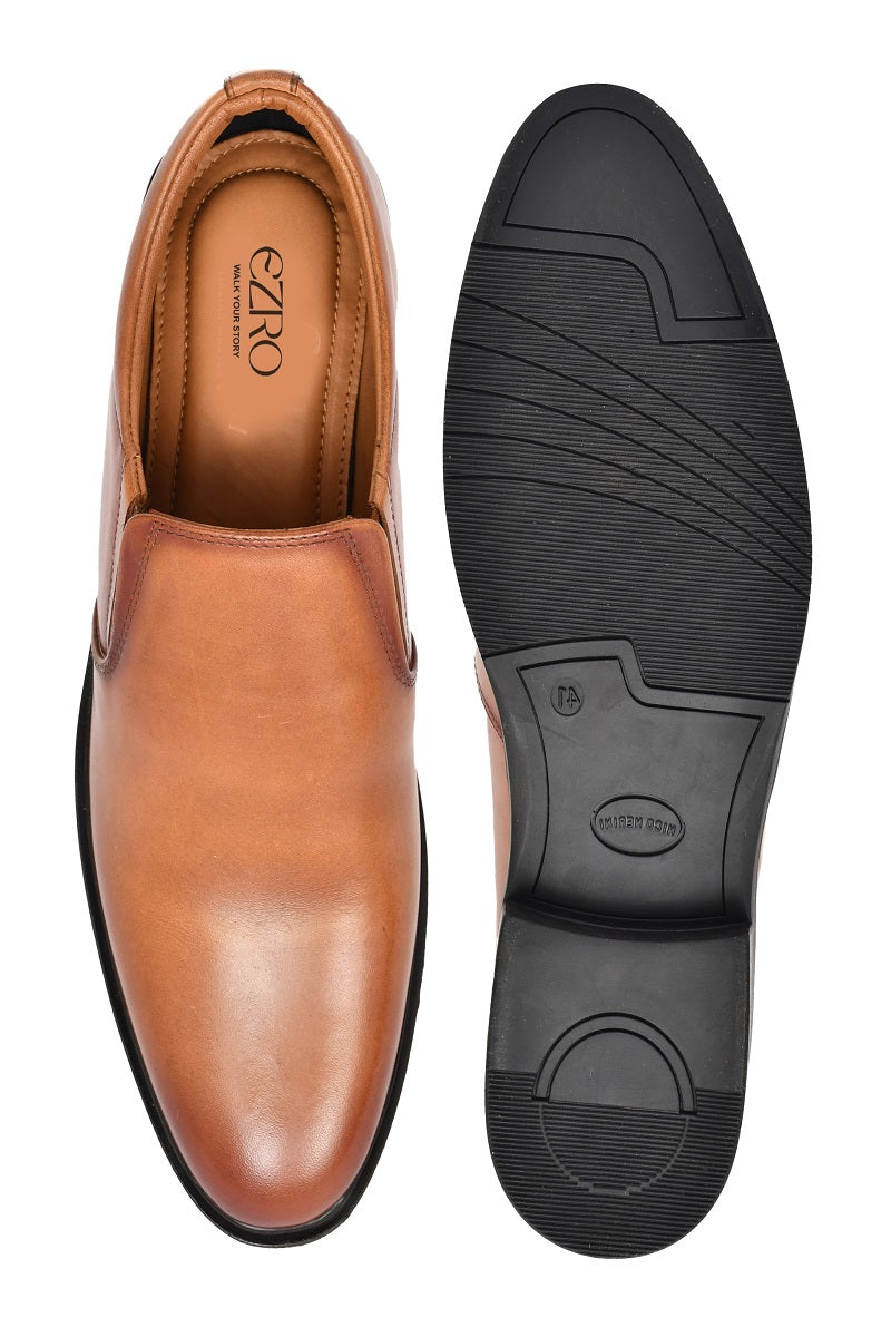 EZRO Men Classic Tan Leather Slip-On Formal Shoes