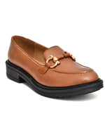 EZRO Women’s Brown Loafers with Gold Buckle – Stylish Slip-On Casual Shoes