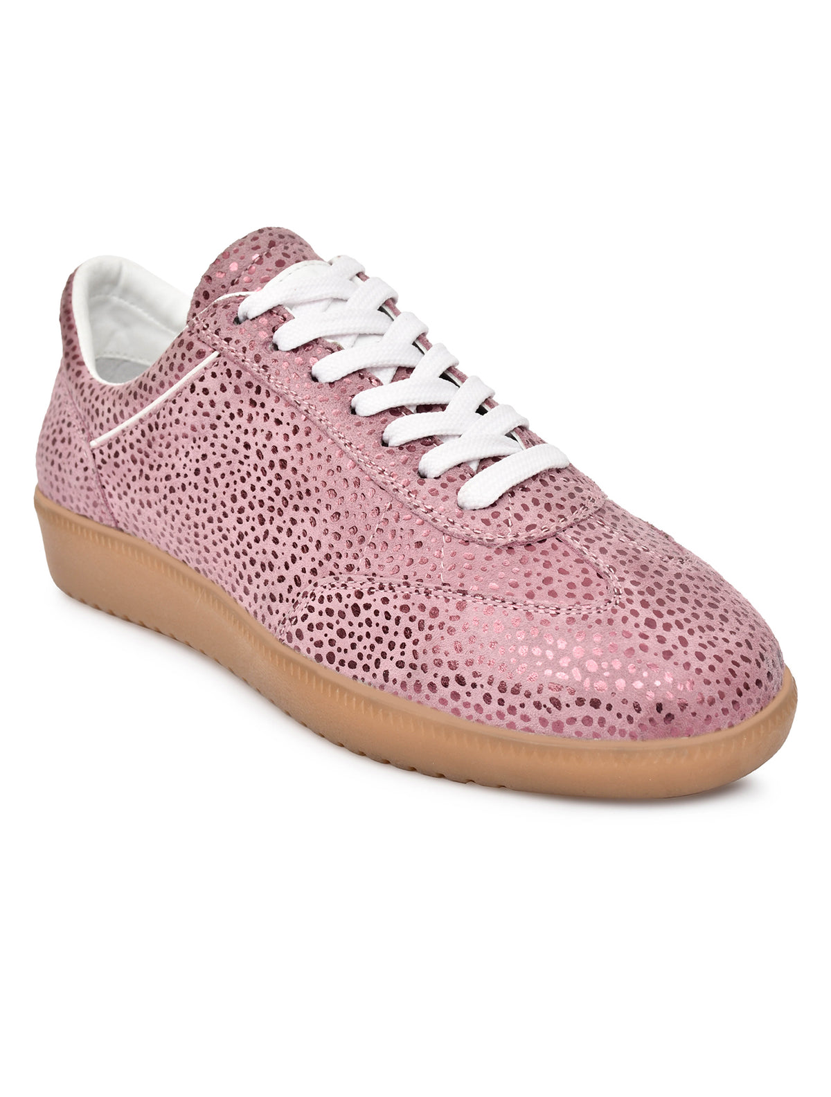 EZRO Women Rose Pink Printed Lace-Up Sneakers – Stylish Casual Low-Top Shoes