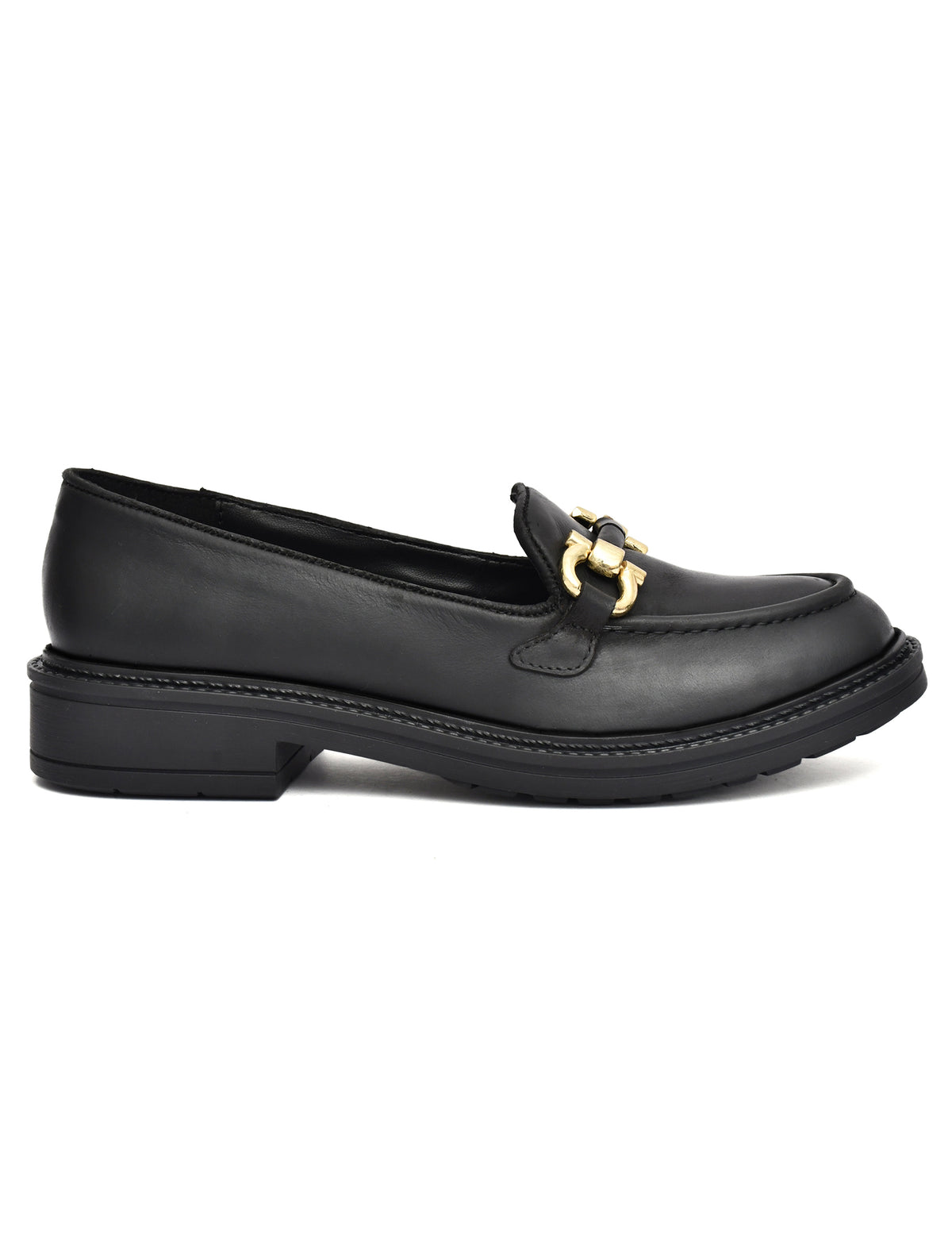 EZRO Women Black Loafers with Gold Buckle – Stylish Slip-On Casual Shoes