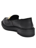 EZRO Women’s Black Loafers with Gold Buckle – Stylish Slip-On Casual Shoes