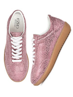 EZRO Women Rose Pink Printed Lace-Up Sneakers – Stylish Casual Low-Top Shoes