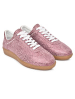 EZRO Women Rose Pink Printed Lace-Up Sneakers – Stylish Casual Low-Top Shoes
