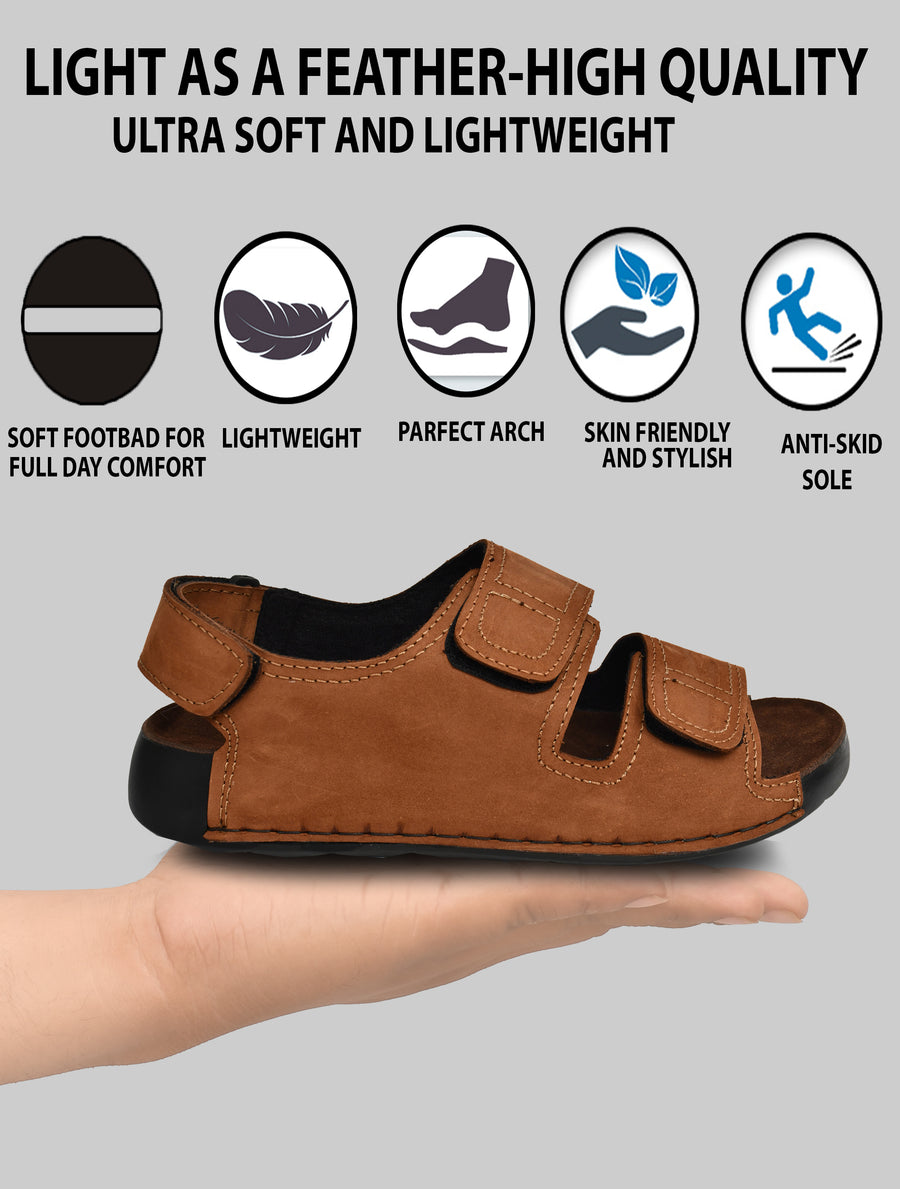 EZRO Men Tan Adjustable Comfort Sandals | Lightweight Hook & Loop Casual Outdoor Walking Sandals