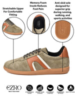 EZRO Men Casual Olive Lace-Up Sneakers – Stylish Low-Top Everyday Shoes