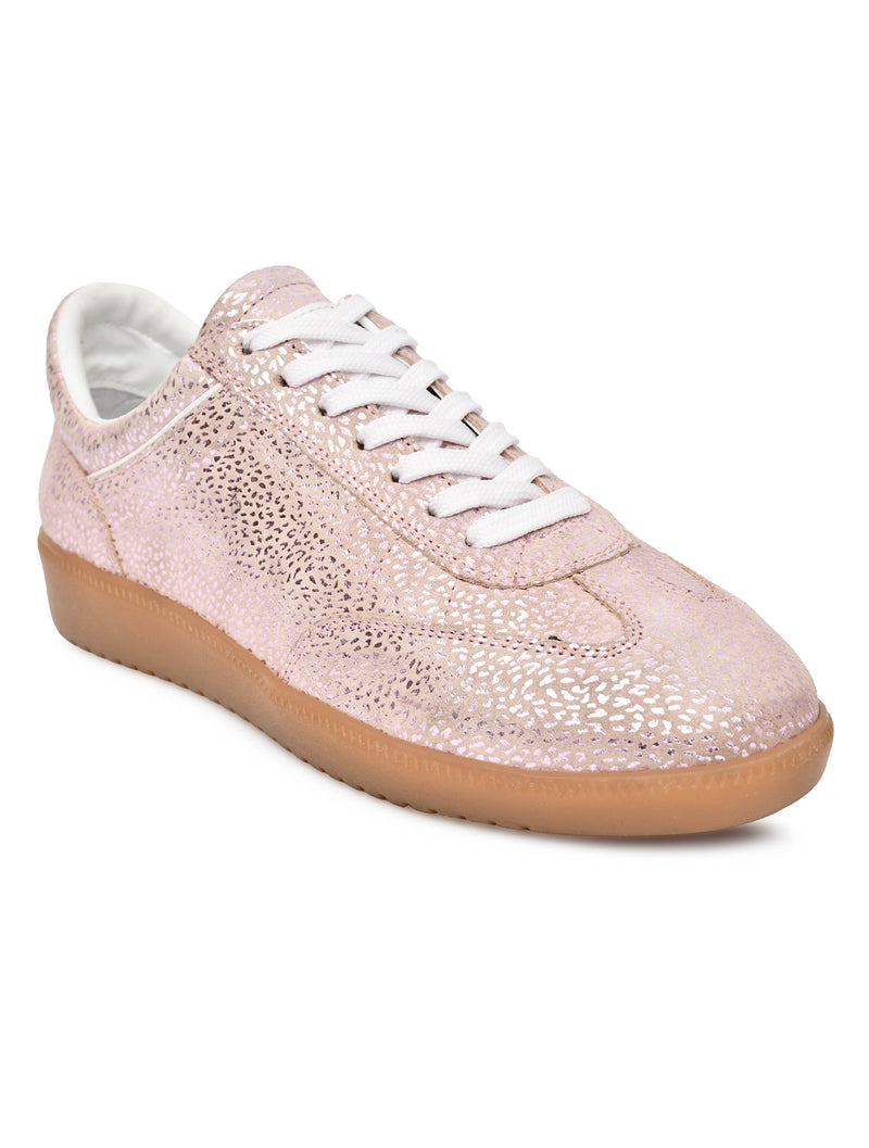 EZRO Women Champagne Pink Textured Lace-Up Sneakers