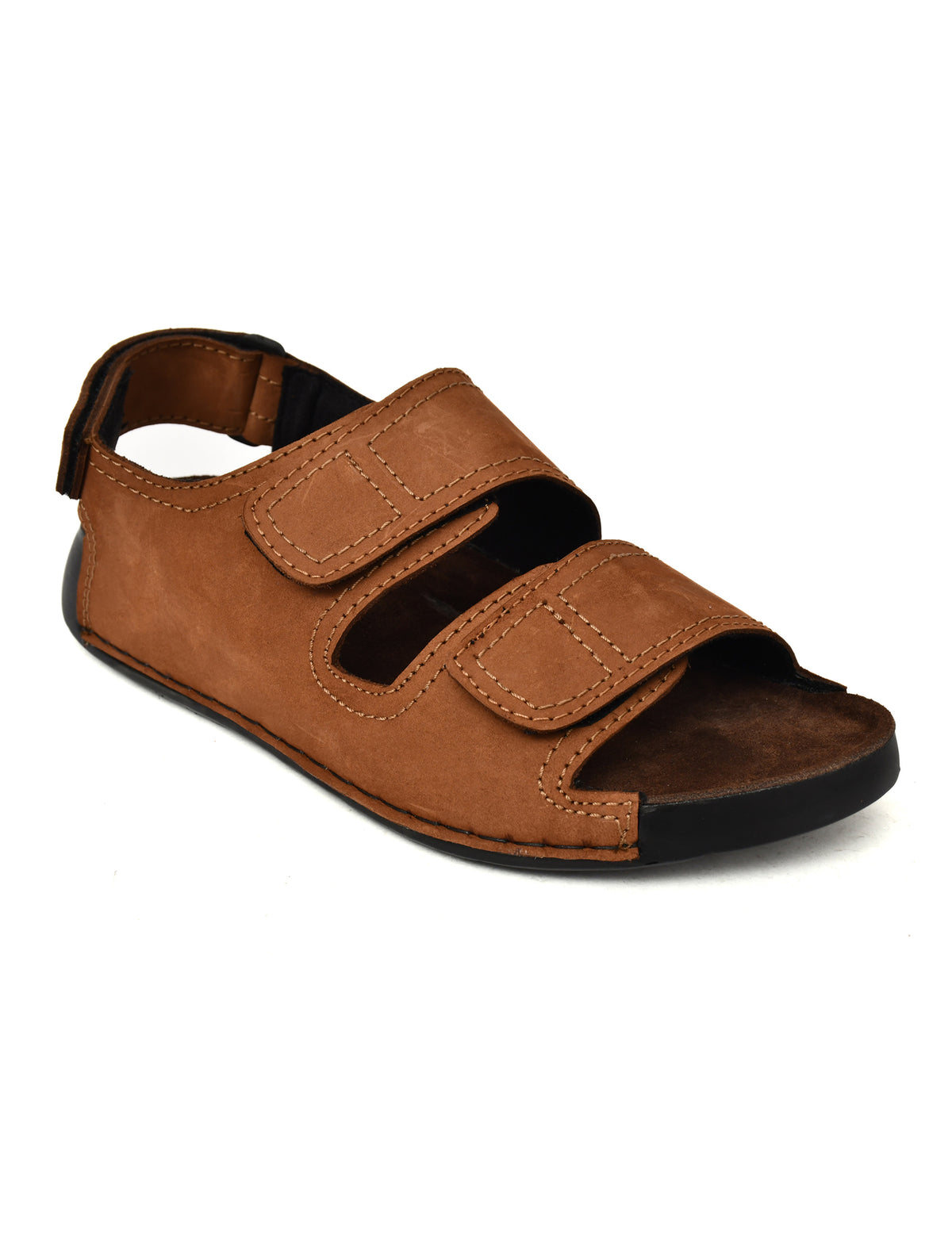 EZRO Men Tan Adjustable Comfort Sandals | Lightweight Hook & Loop Casual Outdoor Walking Sandals