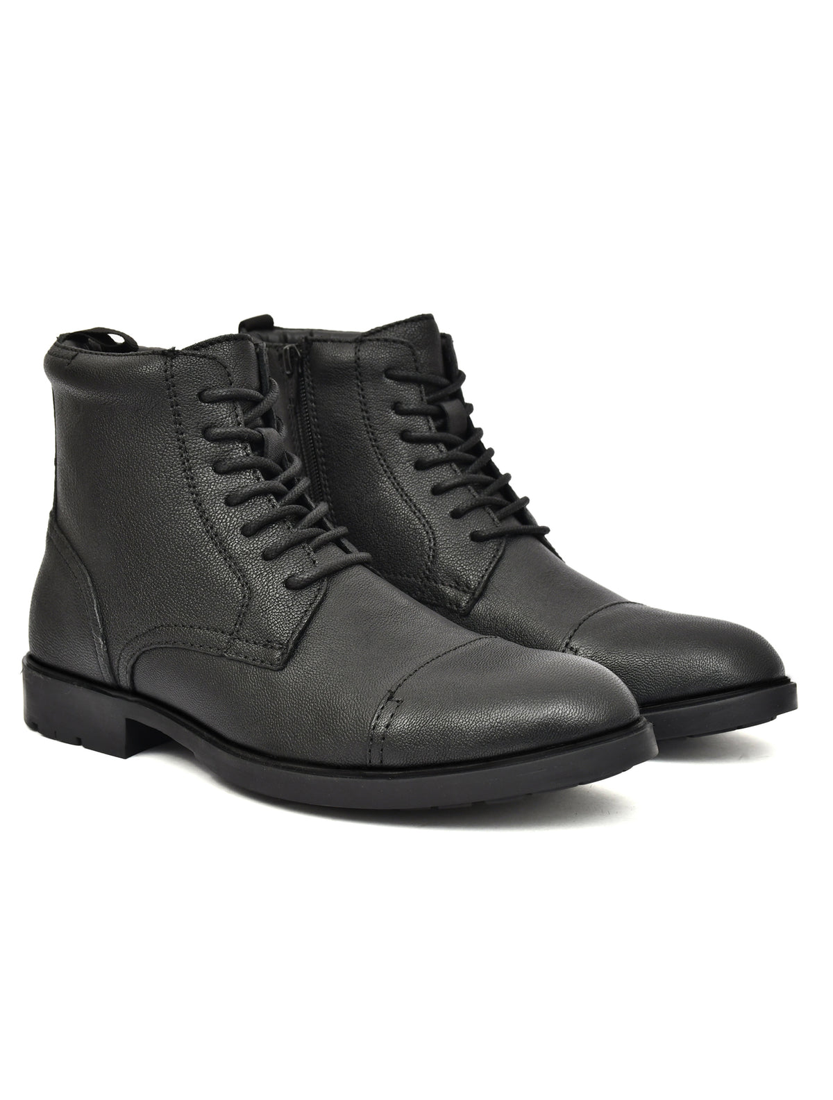 EZRO Men Black Ankle Boots | Stylish Lace-Up Boots with Side Zip