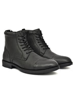EZRO Men Black Ankle Boots | Stylish Lace-Up Boots with Side Zip