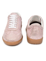 EZRO Women Champagne Pink Textured Lace-Up Sneakers