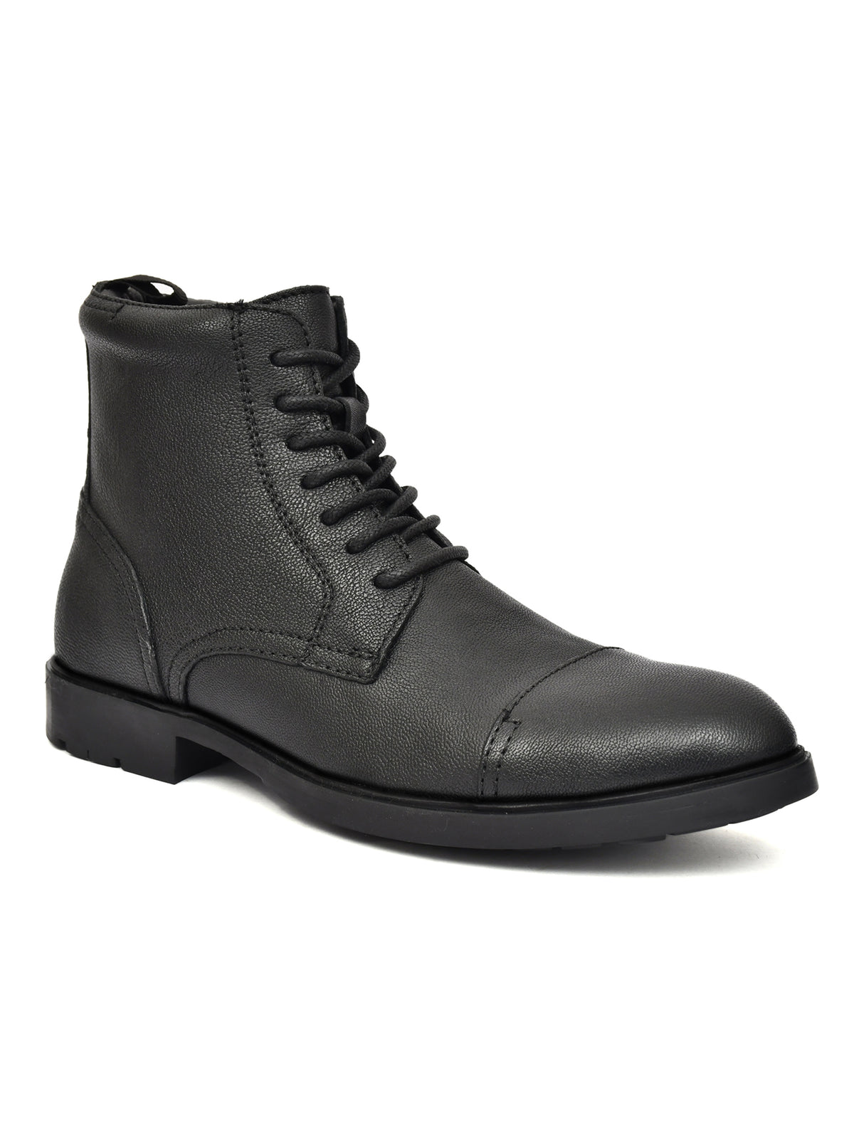 EZRO Men Black Ankle Boots | Stylish Lace-Up Boots with Side Zip