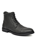 EZRO Men Black Ankle Boots | Stylish Lace-Up Boots with Side Zip