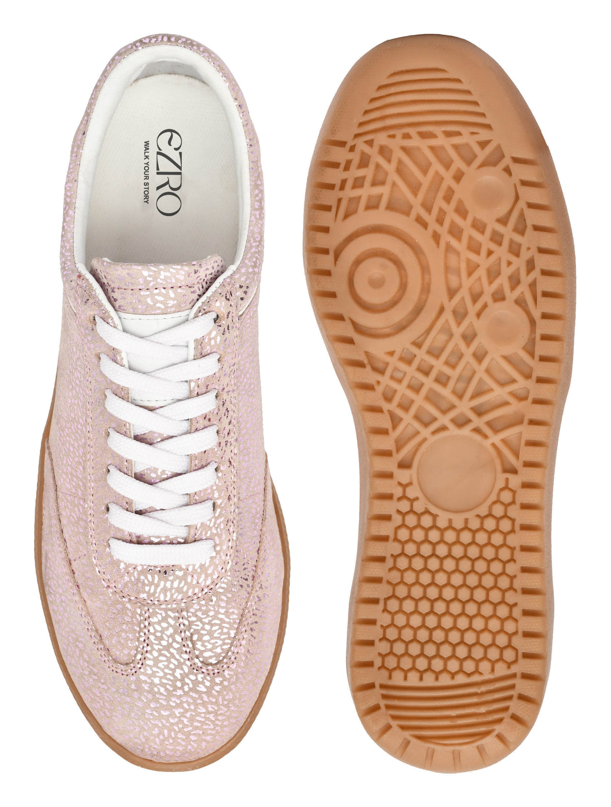 EZRO Women Champagne Pink Textured Lace-Up Sneakers