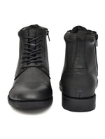 EZRO Men Black Ankle Boots | Stylish Lace-Up Boots with Side Zip