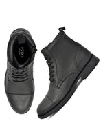 EZRO Men Black Ankle Boots | Stylish Lace-Up Boots with Side Zip