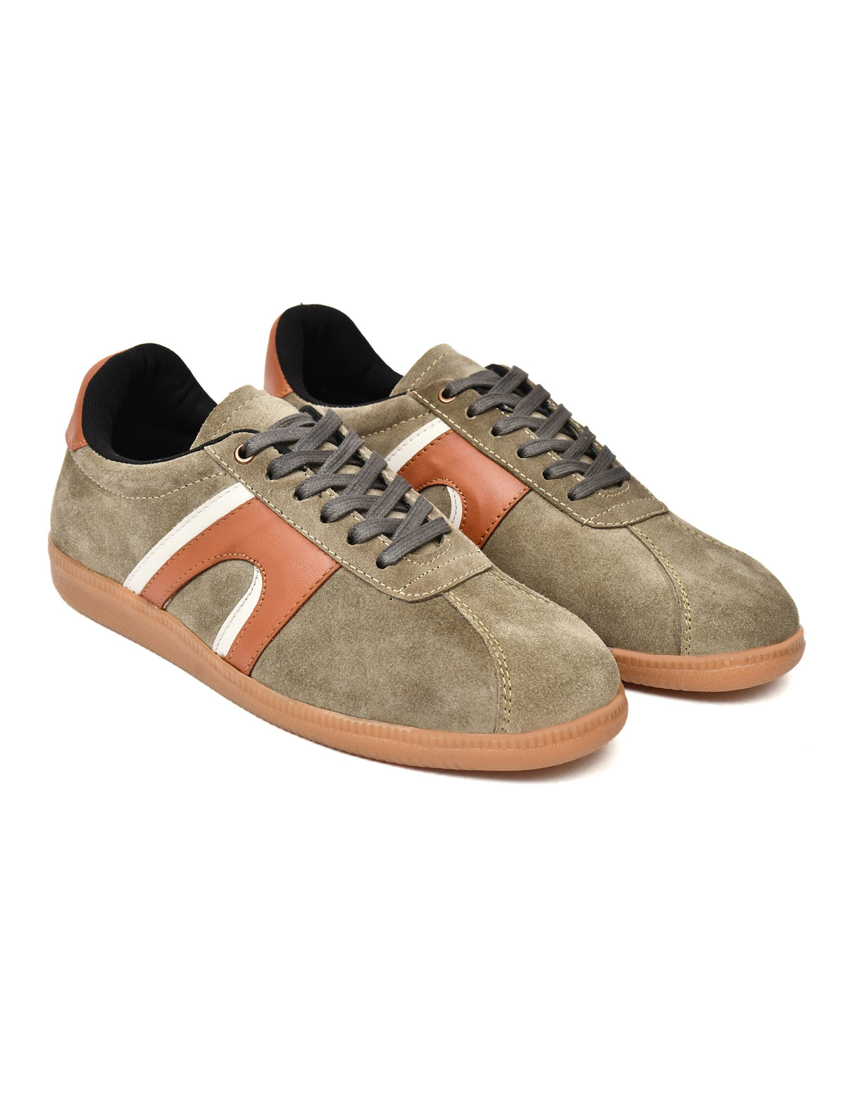EZRO Men Casual Olive Lace-Up Sneakers – Stylish Low-Top Everyday Shoes