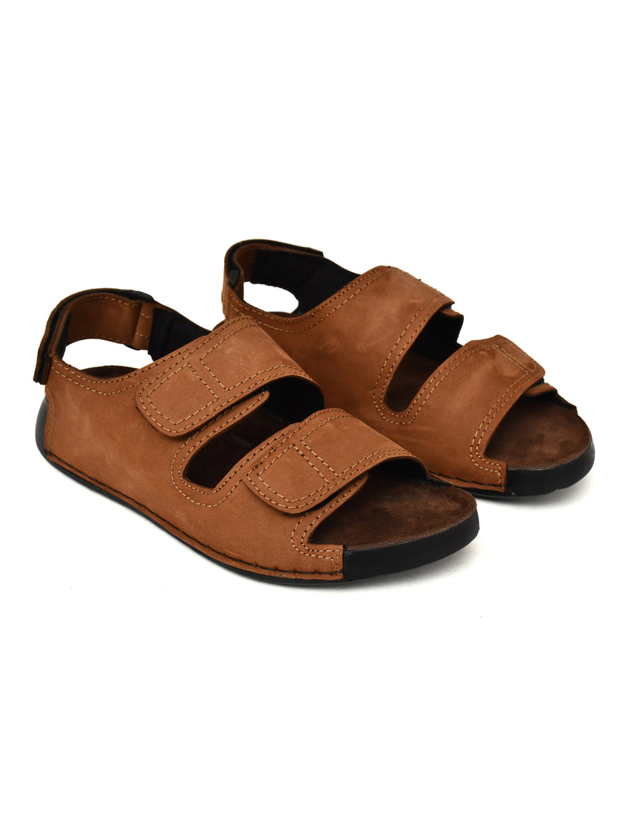 EZRO Men Tan Adjustable Comfort Sandals | Lightweight Hook & Loop Casual Outdoor Walking Sandals