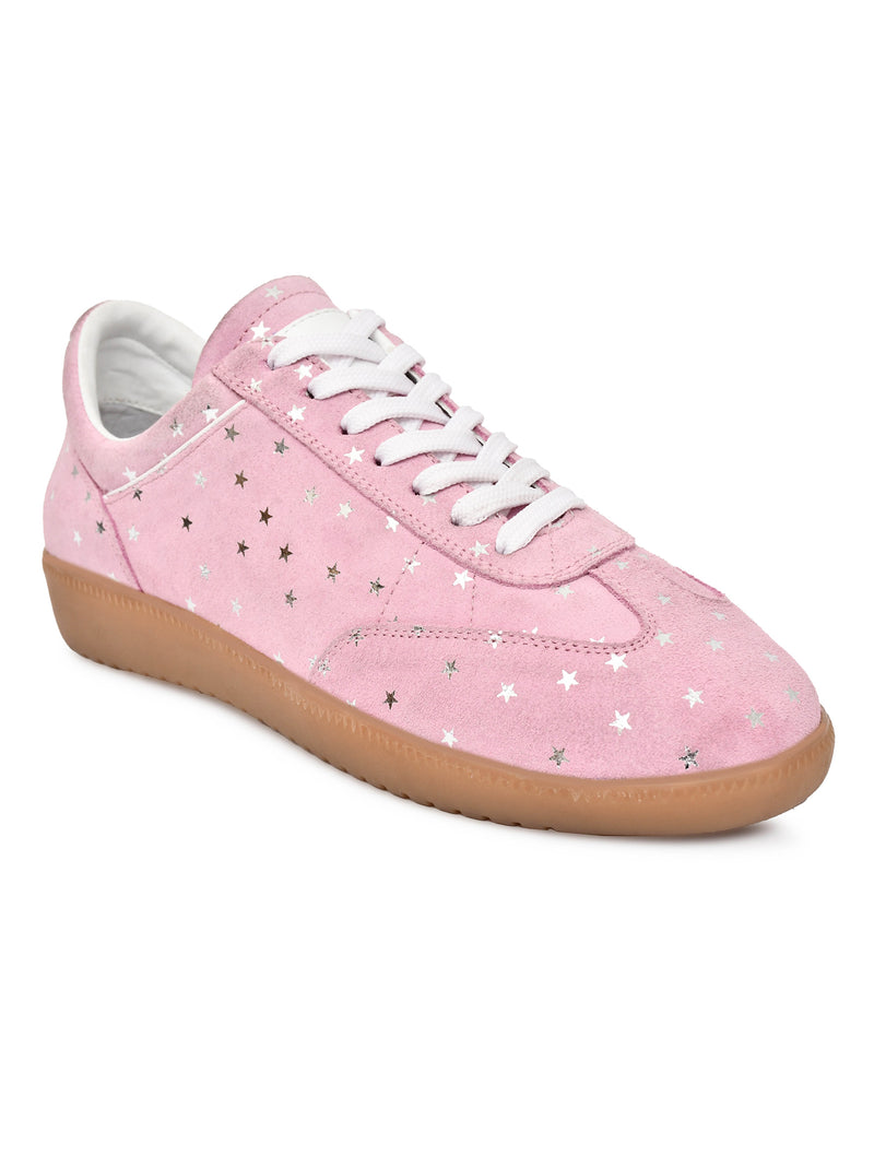 EZRO Women Silver Star Print Lace-Up Sneakers – Stylish Casual Low-Top Shoes