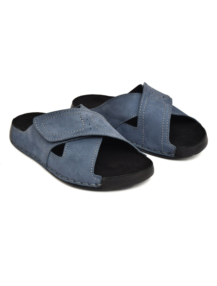 EZRO Men Blue Adjustable Comfort Slippers | Lightweight Casual Slide Sandals for Everyday Wear