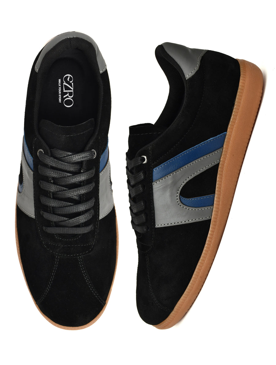 EZRO Men Casual Black Lace-Up Sneakers – Stylish Low-Top Everyday Shoes