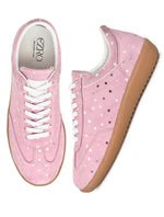 EZRO Women Silver Star Print Lace-Up Sneakers – Stylish Casual Low-Top Shoes