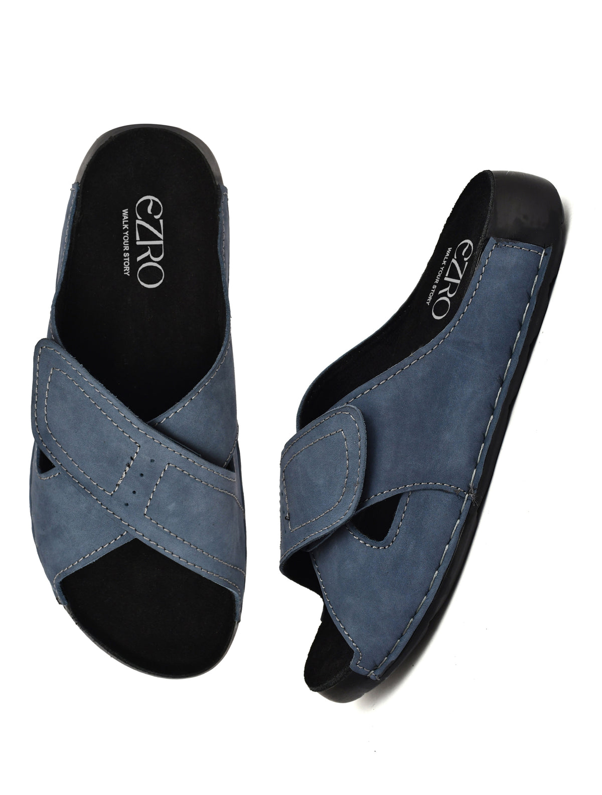 EZRO Men Blue Adjustable Comfort Slippers | Lightweight Casual Slide Sandals for Everyday Wear