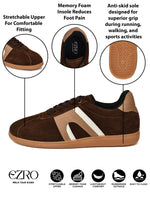 EZRO Men Casual Brown Lace-Up Sneakers – Stylish Low-Top Everyday Shoes
