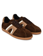 EZRO Men Casual Brown Lace-Up Sneakers – Stylish Low-Top Everyday Shoes