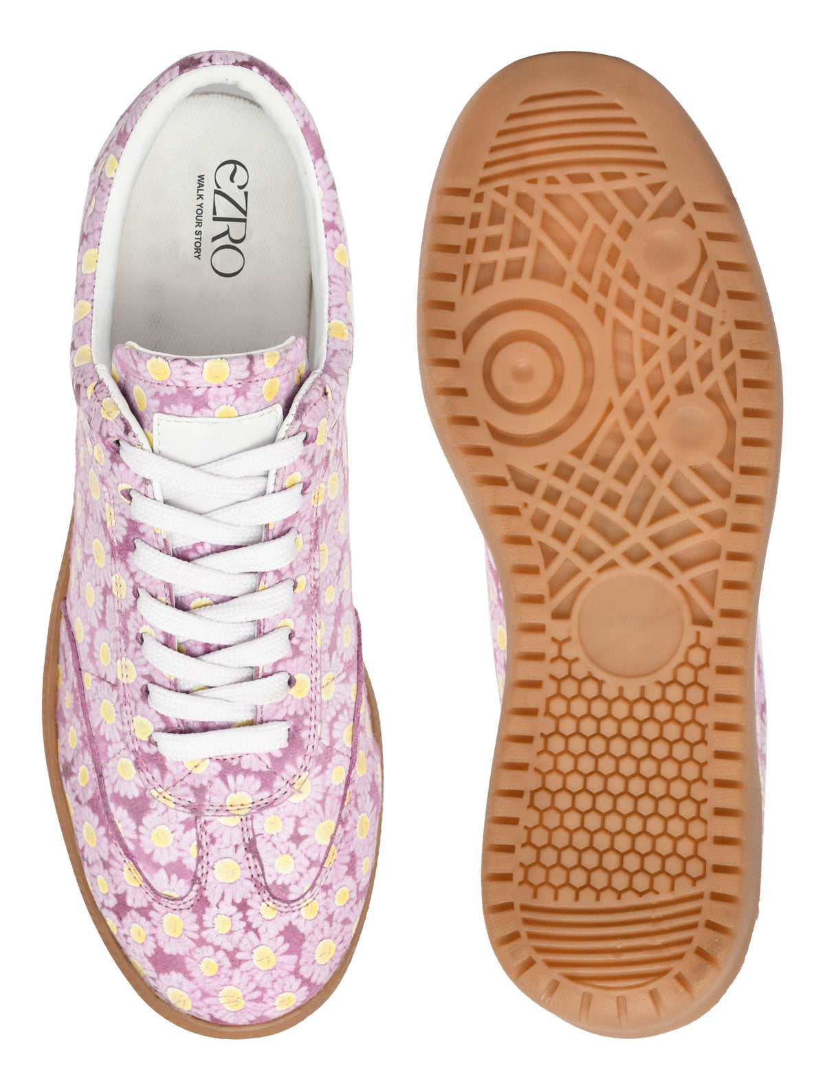 EZRO Women Pink Floral Lace-Up Sneaker
