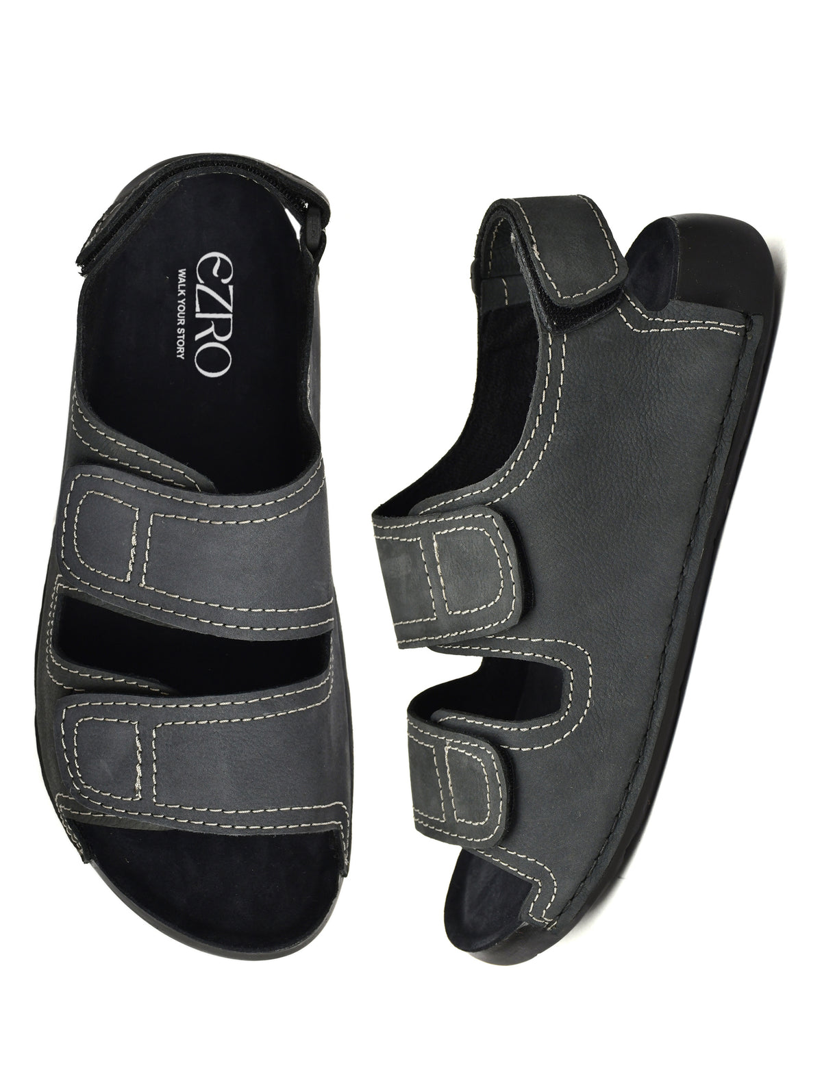 EZRO Men Grey Adjustable Comfort Sandals | Lightweight Hook & Loop Casual Outdoor Walking Sandals